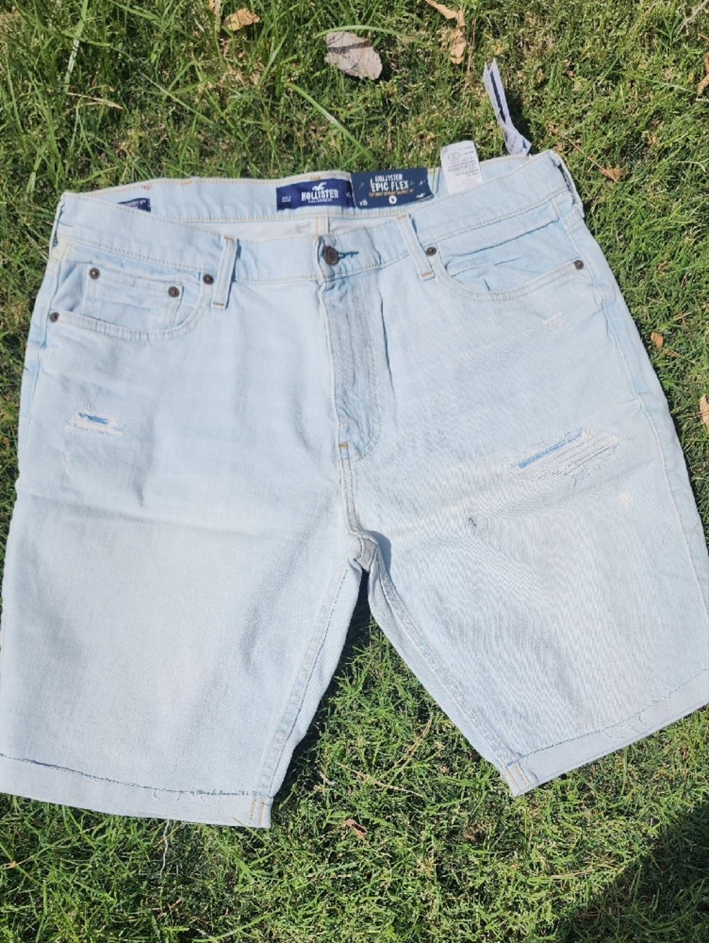 Hollister Light Wash Distressed Men's Denim Shorts